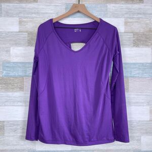 Jockey Cut Out Crossover Back Activewear Top Purple Thumbholes Womens Medium